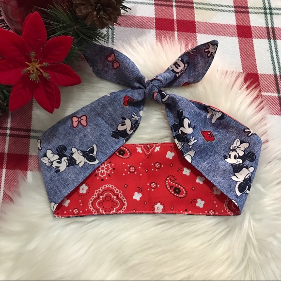 Minnie mouse and Mickey Mouse denim Headband /Face Mask - Picture 5 of 7